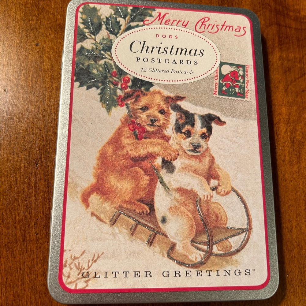 Cavallini & Co. Glitter Greetings Dog Christmas Postcards